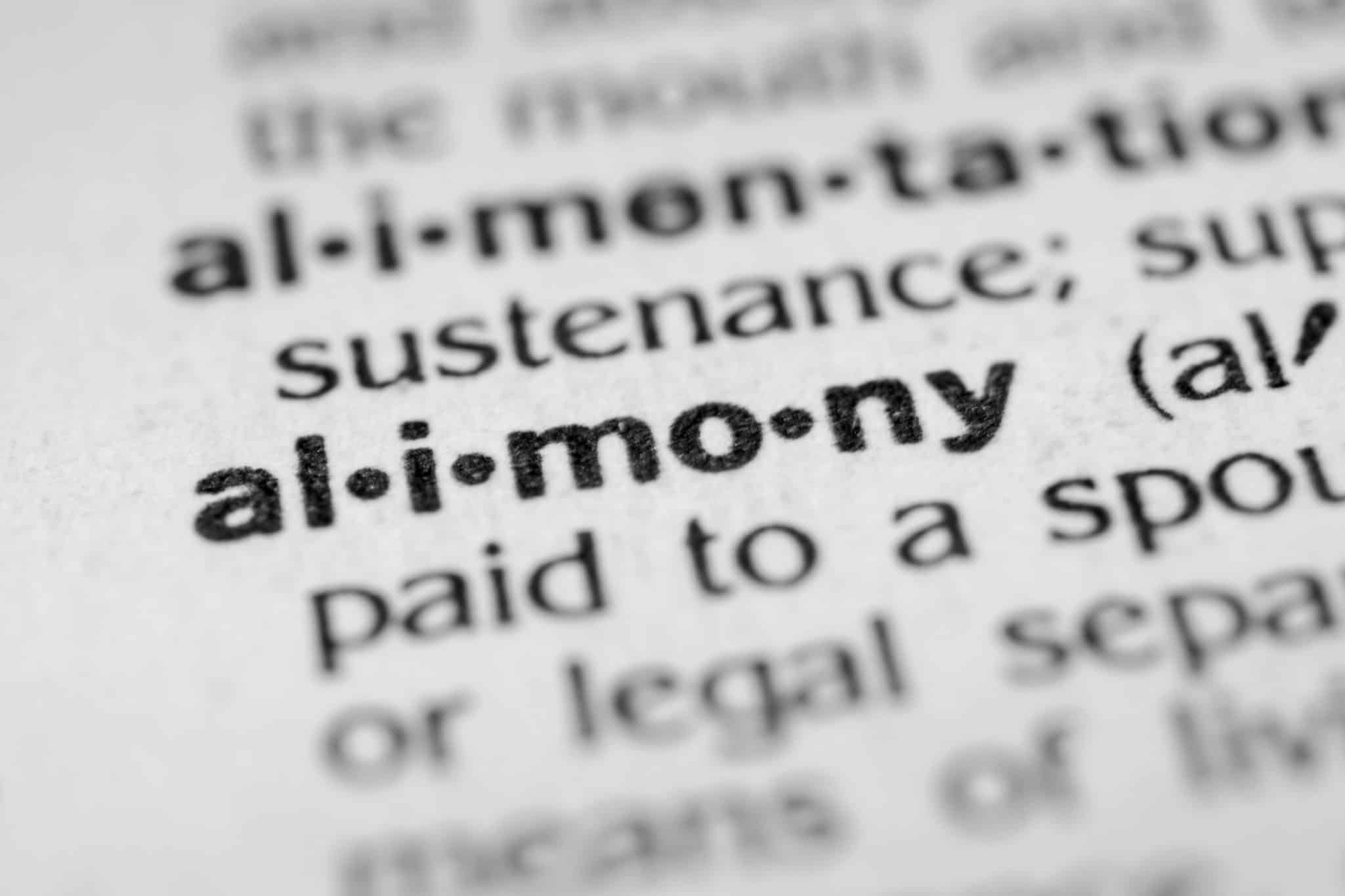 the word "alimony" in the dictionary with part of the definition visible