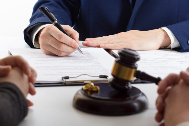 lawyer discussing a case with a client
