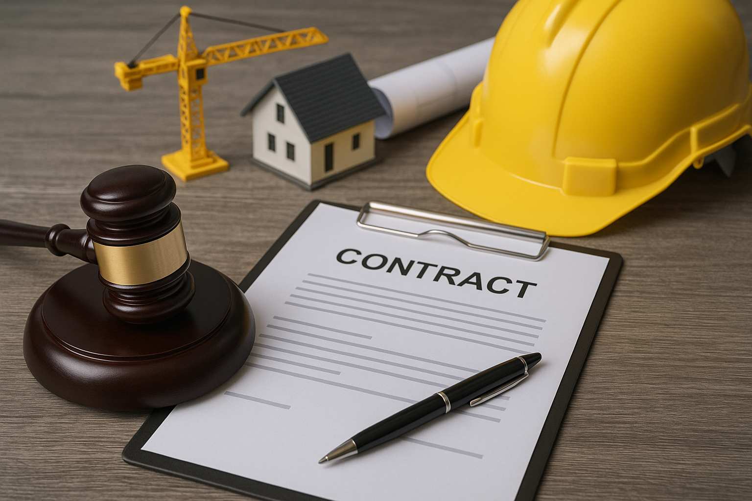 construction contract next to gavel on table